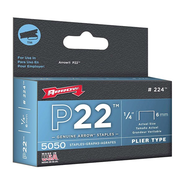 Arrow Fastener Arrow P22 7/16 in. W X 1/4 in. L 24 Ga. Medium Crown Staples 5050 pk 224 - main